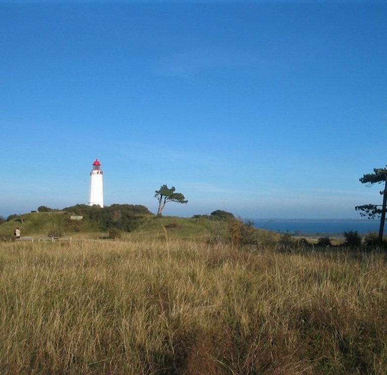 Weißer Leuchtturm auf der Insel Hiddensee